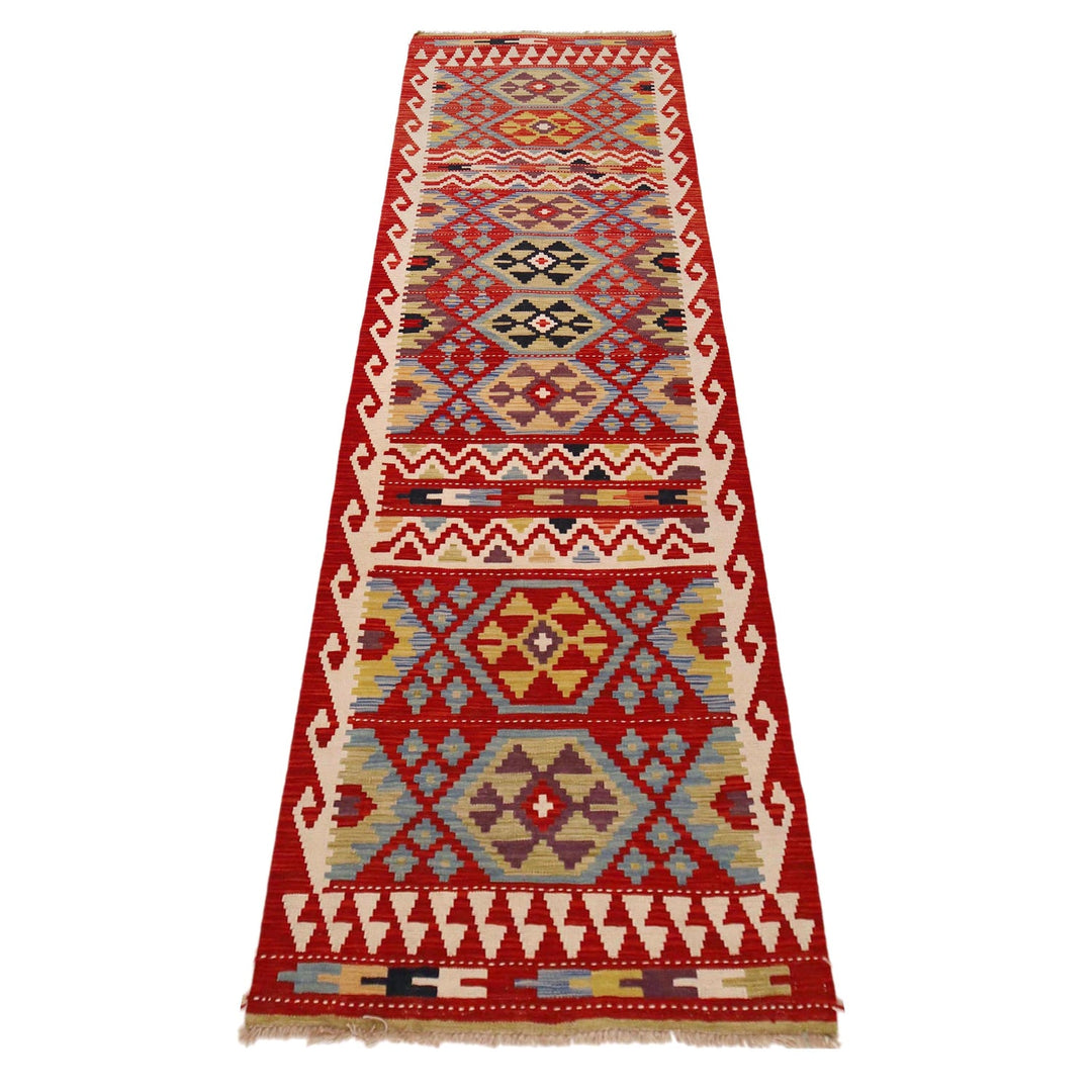 Multi Color ful Flat-Weave Wool Kilim Runner 2' 9" x 9' 7" - No. AL96942