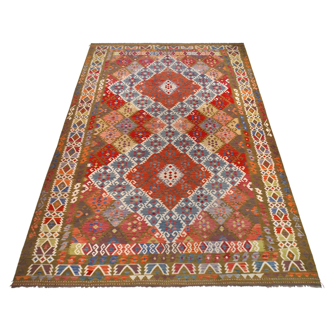 Afghan Vegetable Kilim Rug 9' 8" x 16' 5" Flat-Weave detail