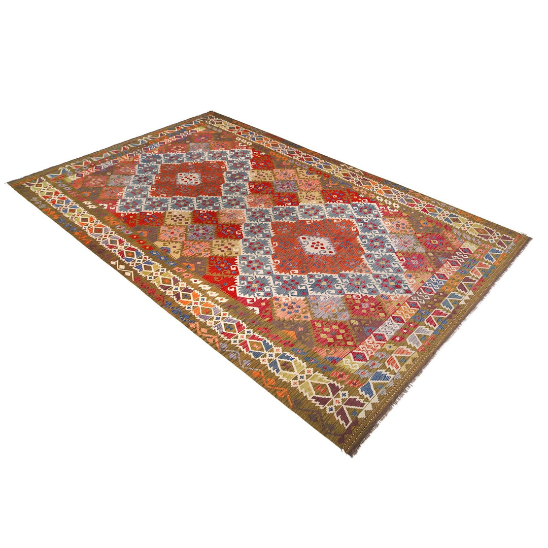 Afghan Vegetable Kilim Rug 9' 8" x 16' 5" Flat-Weave close-up