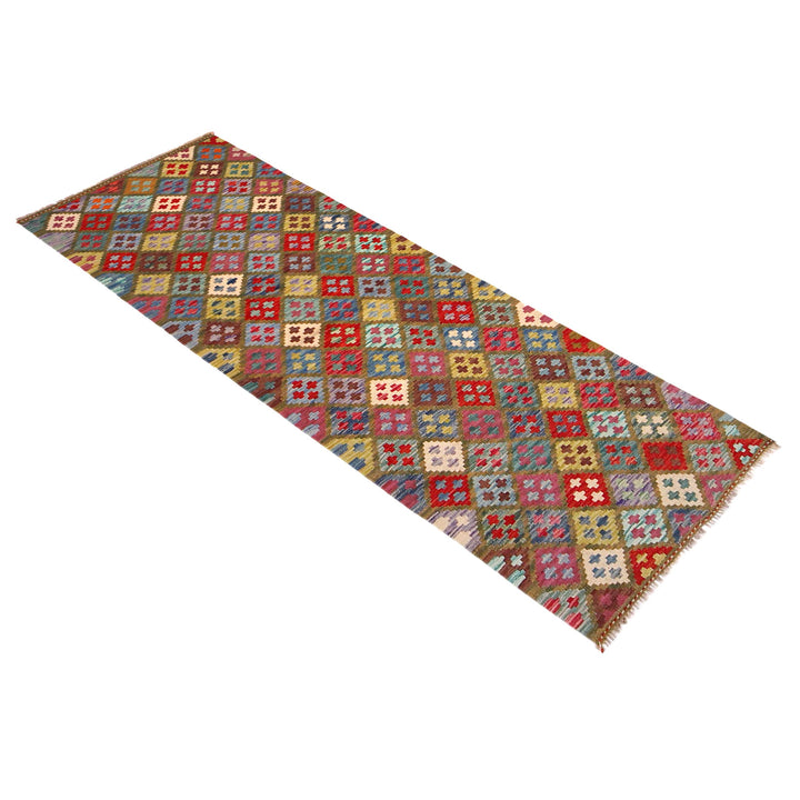 Afghan Vegetable Kilim Rug 2' 9" x 8' 2" Flat-Weave close-up