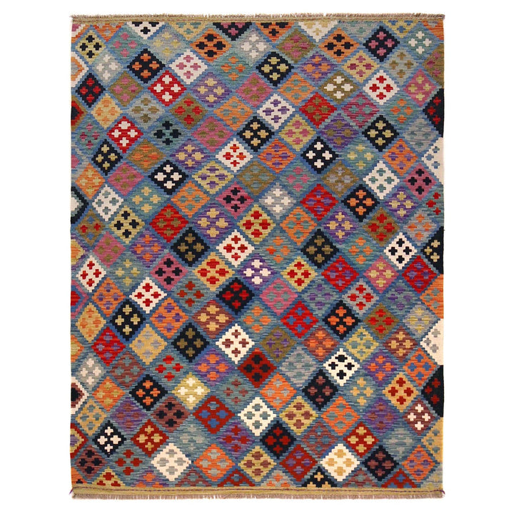 Multi Color ful Flat-Weave Wool Kilim 5' 1" x 6' 8" - No. AL25462