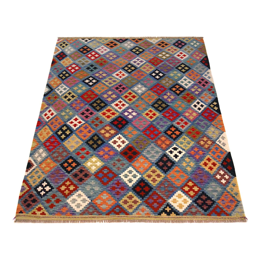 Multi Color ful Flat-Weave Wool Kilim 5' 1" x 6' 8" - No. AL25462