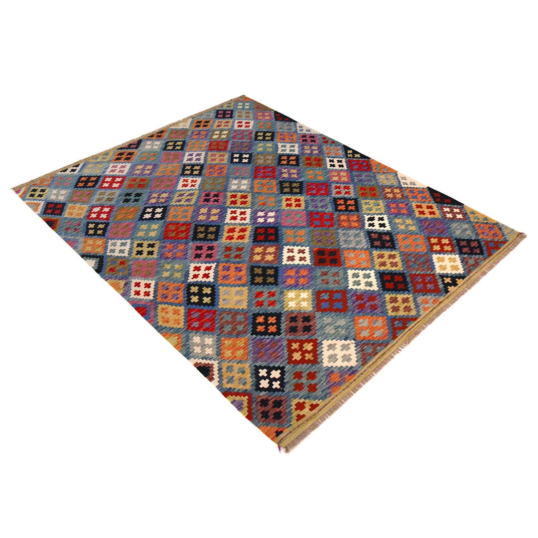 Multi Color ful Flat-Weave Wool Kilim 5' 1" x 6' 8" - No. AL25462