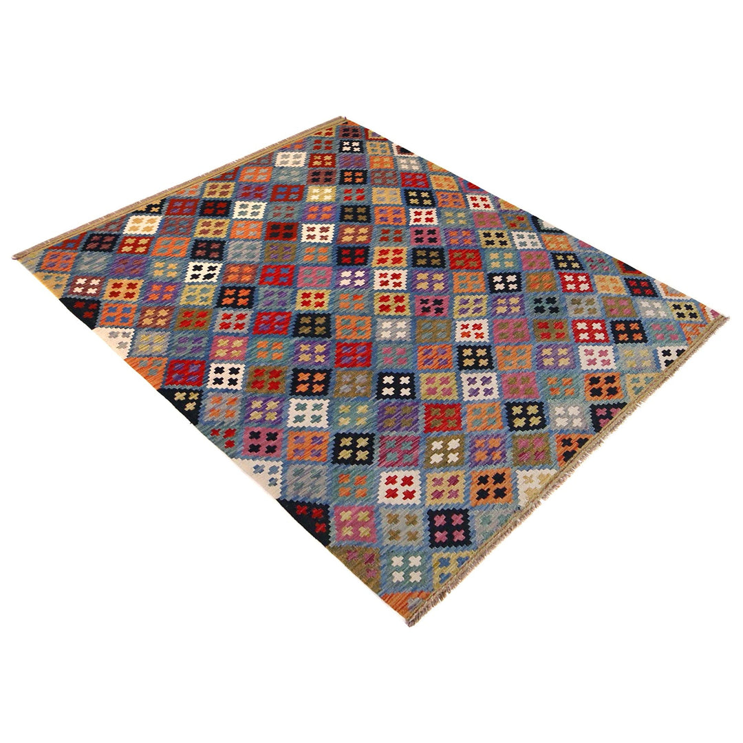 Multi Color ful Flat-Weave Wool Kilim 5' 1" x 6' 8" - No. AL25462