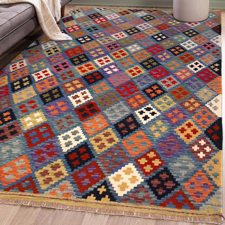 Multi Color ful Flat-Weave Wool Kilim 5' 1" x 6' 8" - No. AL25462
