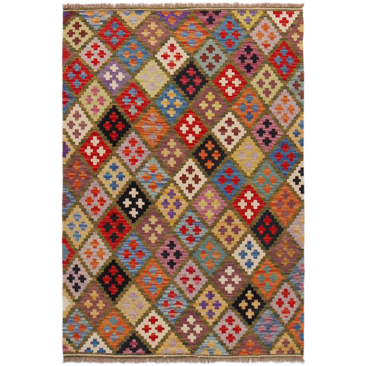 Handmade Afghan Vegetable Kilim 3' 6" x 5' 1" - No. AL24552