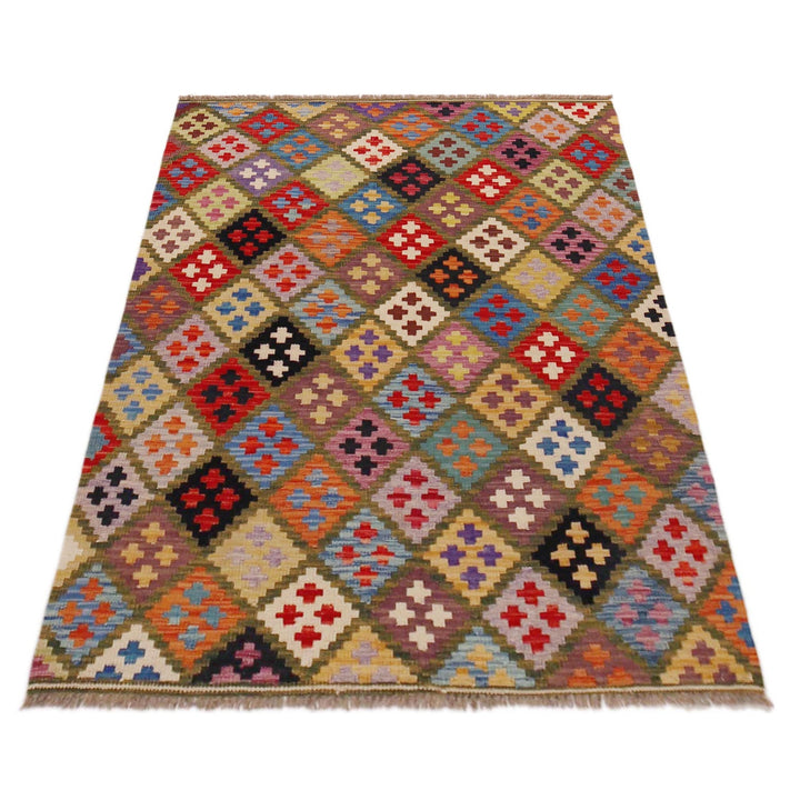 Handmade Afghan Vegetable Kilim 3' 6" x 5' 1" - No. AL24552
