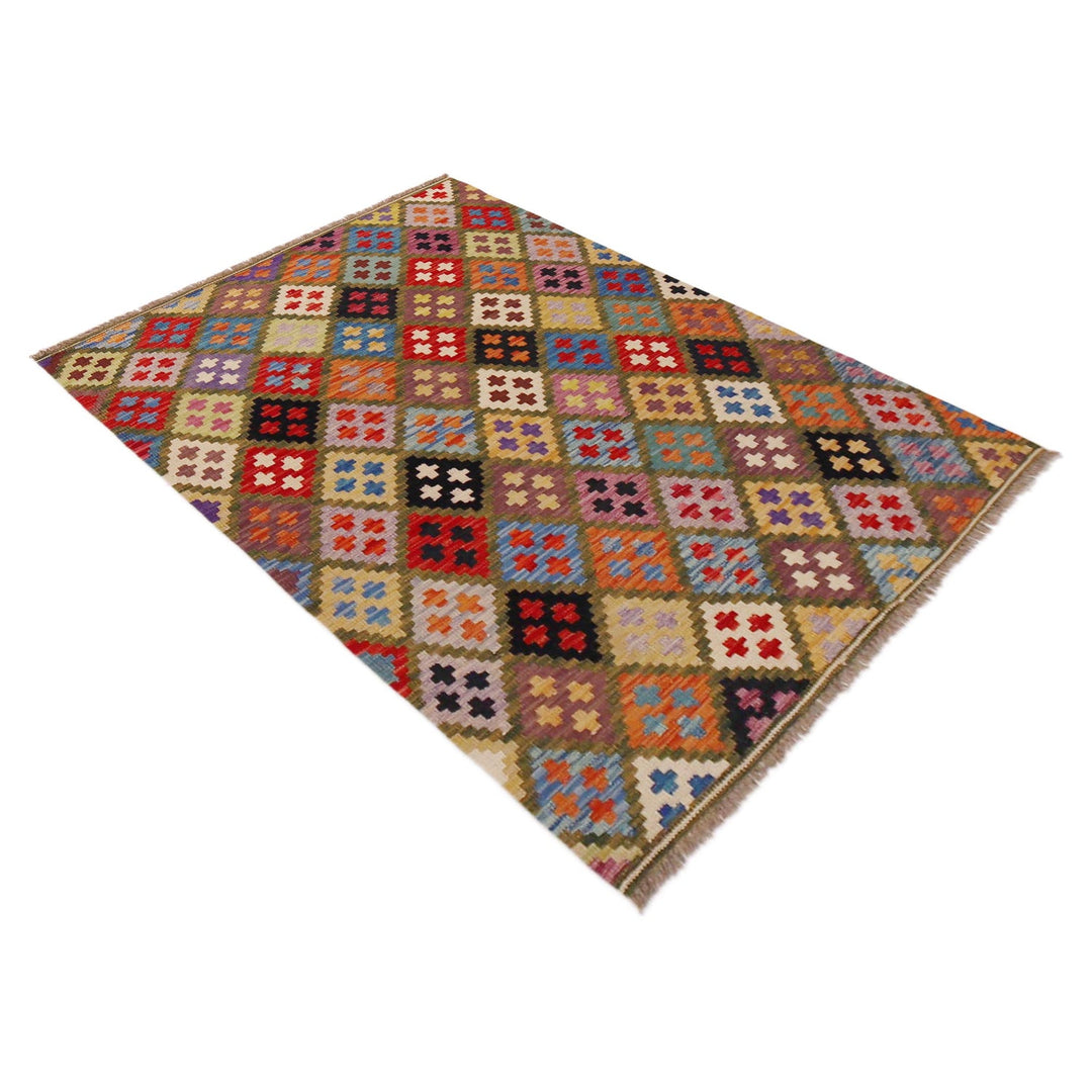 Handmade Afghan Vegetable Kilim 3' 6" x 5' 1" - No. AL24552