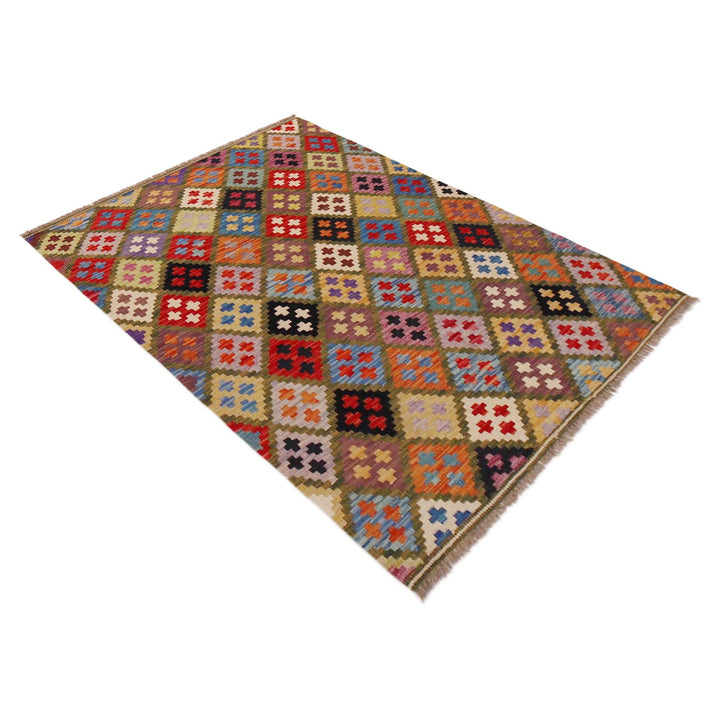 Handmade Afghan Vegetable Kilim 3' 6" x 5' 1" - No. AL24552