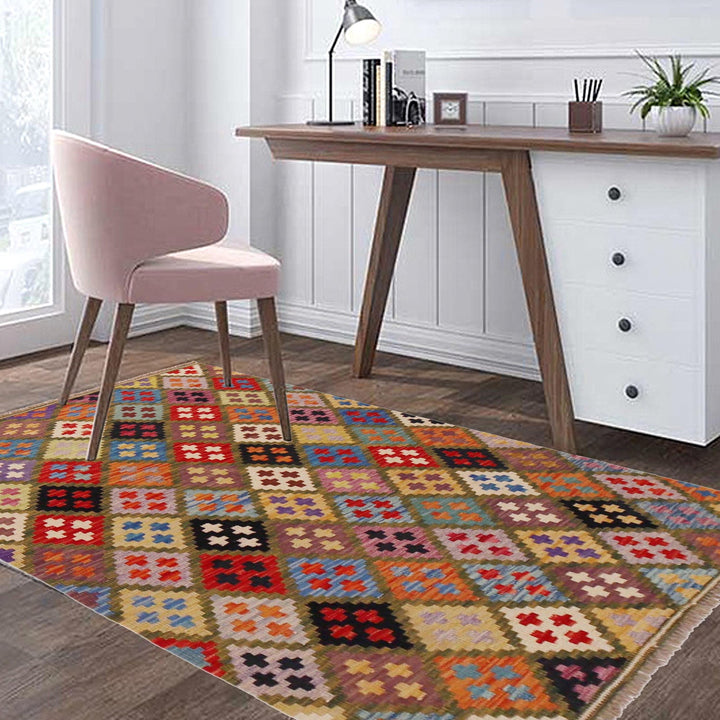 Handmade Afghan Vegetable Kilim 3' 6" x 5' 1" - No. AL24552