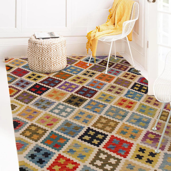 Hand Made Afghan Kilim 3' 4" x 4' 9" - No. AL79817