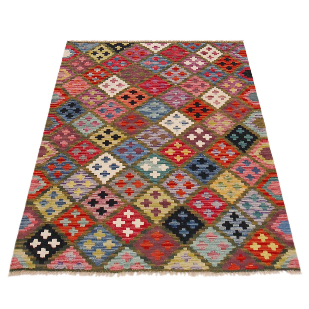 Multi Color ful Flat-Weave Wool Kilim 3' 3" x 4' 10" - No. AL30138