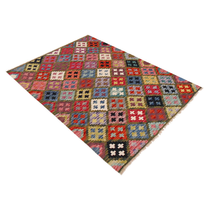 Multi Color ful Flat-Weave Wool Kilim 3' 3" x 4' 10" - No. AL30138