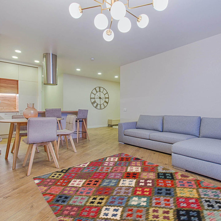 Multi Color ful Flat-Weave Wool Kilim 3' 3" x 4' 10" - No. AL30138