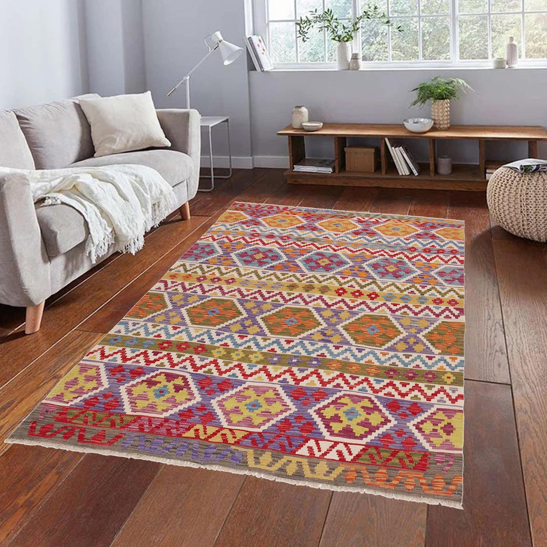 Handmade Turkish Design Wool Kilim 5' 0" x 6' 10" - No. AL48593