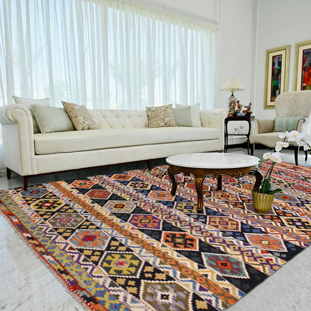 Hand Knotted Afghan Style Kilim 8' 1" x 11' 4" - No. AL34426