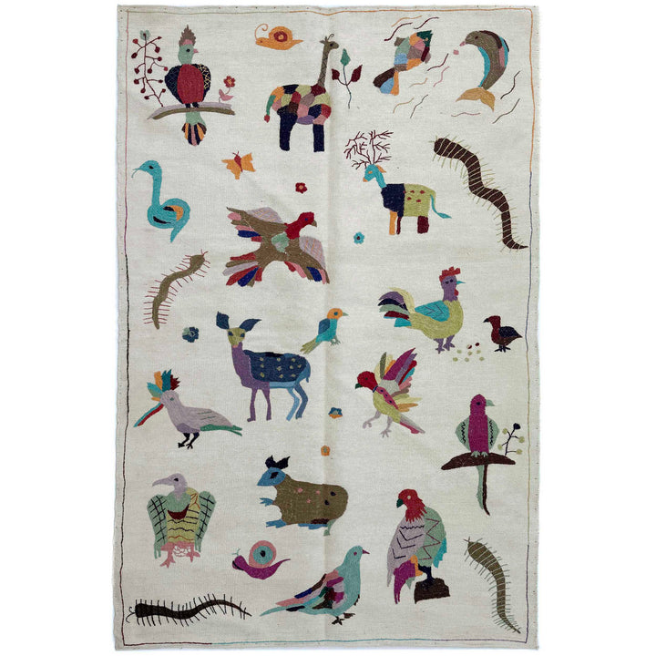 Beige Pakistani Embroidery Kilim Rug 3' 11" x 6' 3" Hand-Knotted | No. AL57249