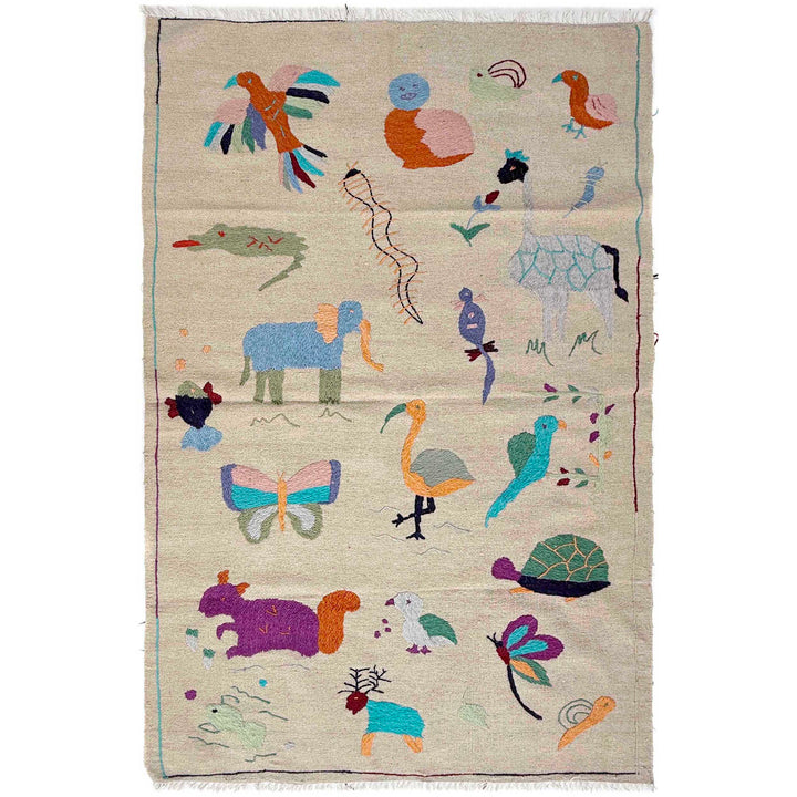 Beige Pakistani Kilim Rug 3'8" x 6'2" Flat-Weave | No. AL35439