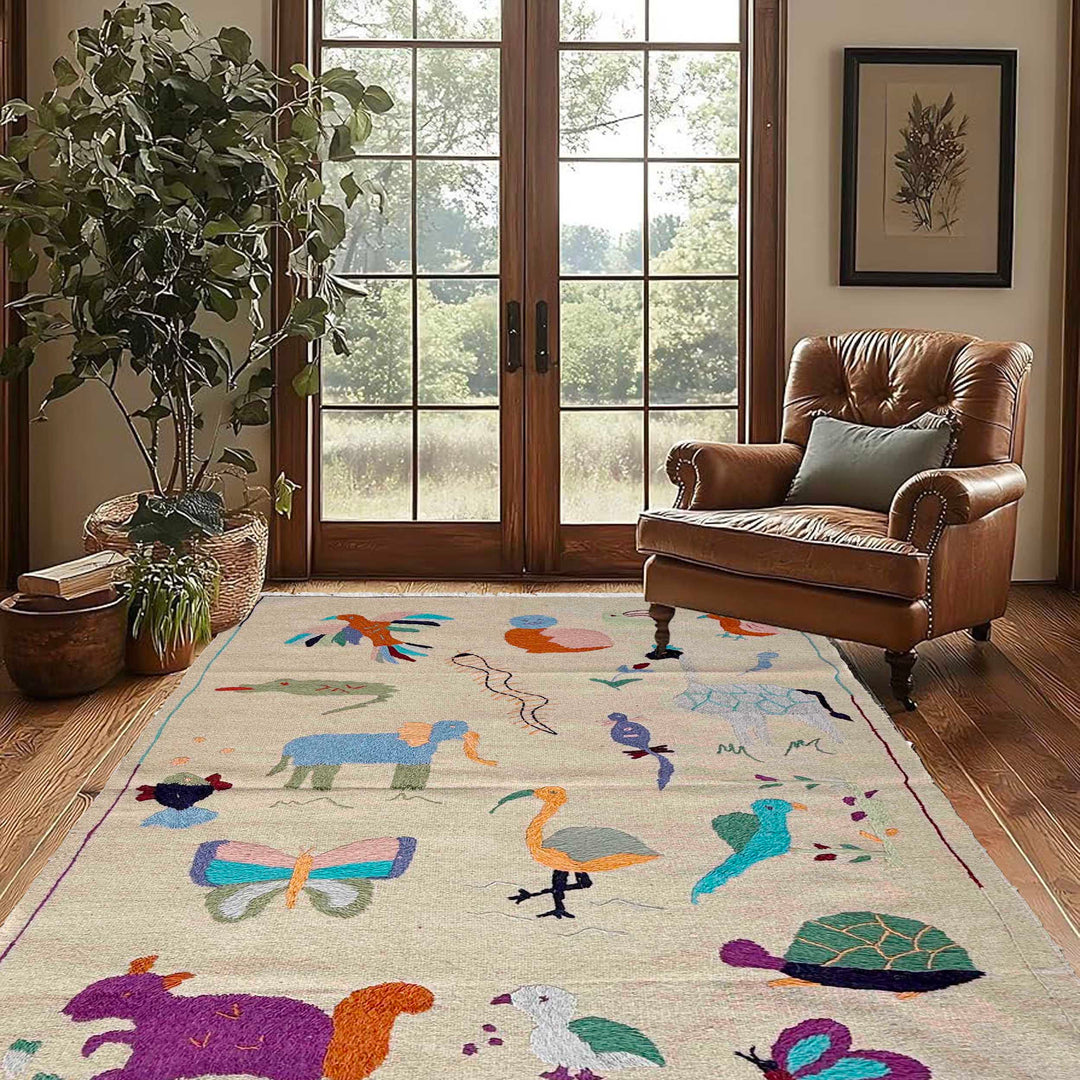 Beige Pakistani Kilim Rug 3'8" x 6'2" Flat-Weave | No. AL35439