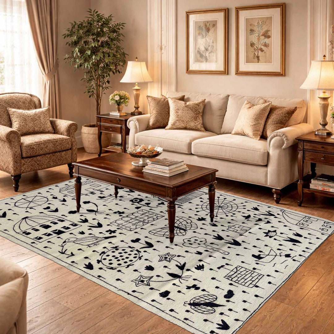 Beige Pakistani Embroidery Kilim Rug 3' 11" x 5' 10" Flat-Weave reverse