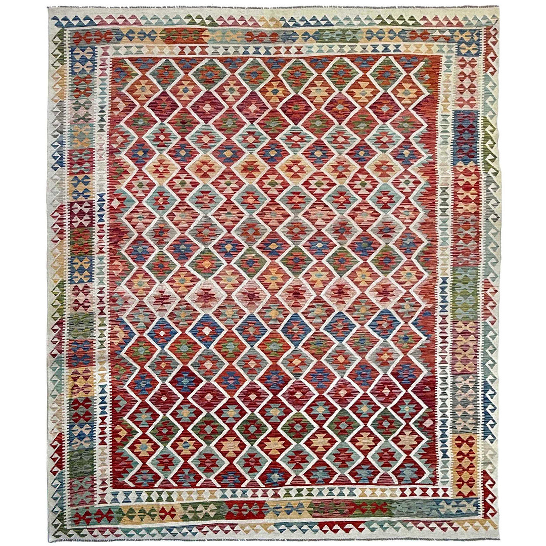 Afghan Vegetable Kilim Rug 9'7" x 12'11" Flat-Weave