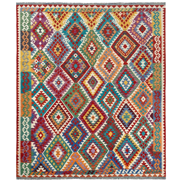 Afghan Vegetable Kilim Rug 8' 5" x 10' 1" Flat-Weave | No. AL26631