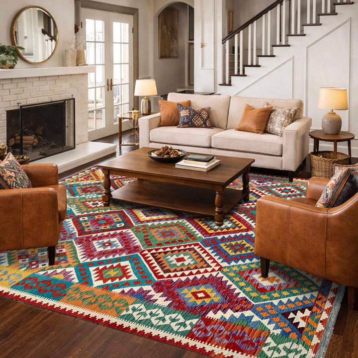 Afghan Vegetable Kilim Rug 8' 5" x 10' 1" Flat-Weave | No. AL26631