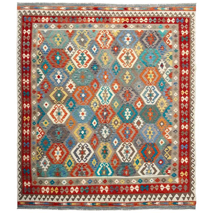 Afghan Vegetable Kilim Rug 8' 6" x 9' 7" Flat-Weave