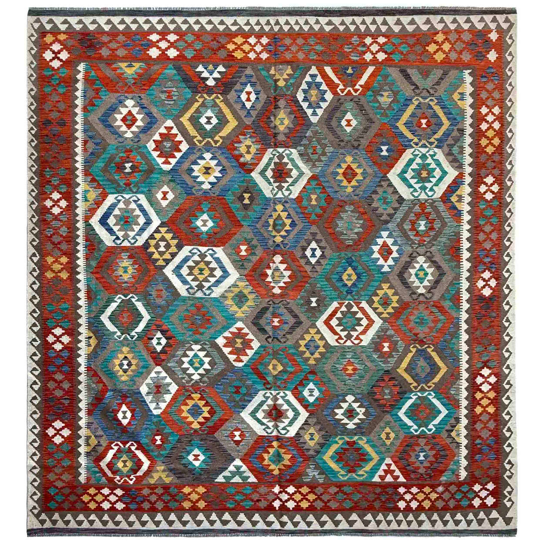 Afghan Vegetable Kilim Rug 8' 4" x 9' 9" Flat-Weave