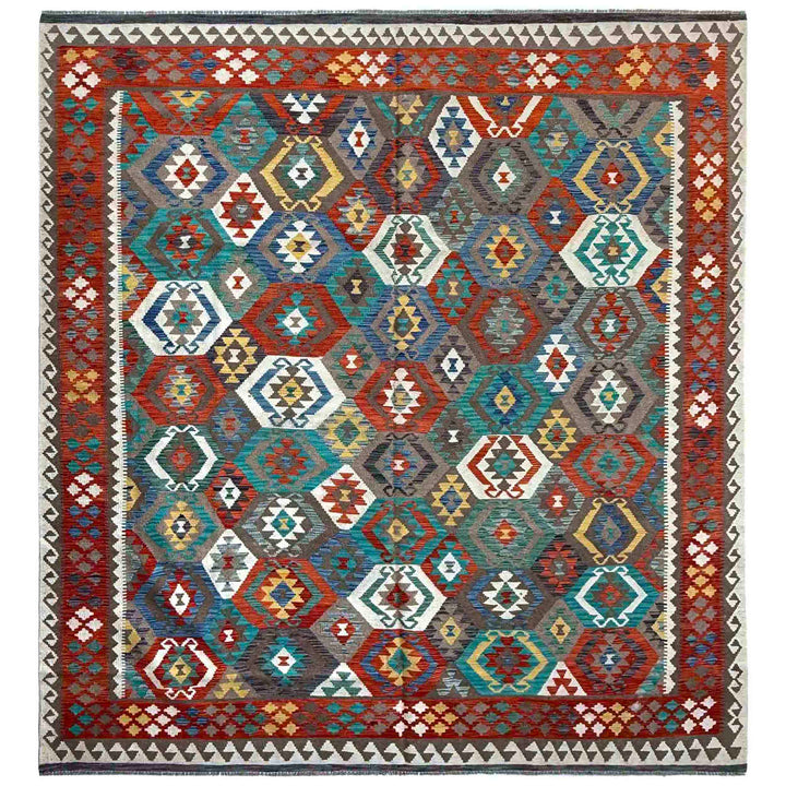 Afghan Vegetable Kilim Rug 8' 4" x 9' 9" Flat-Weave