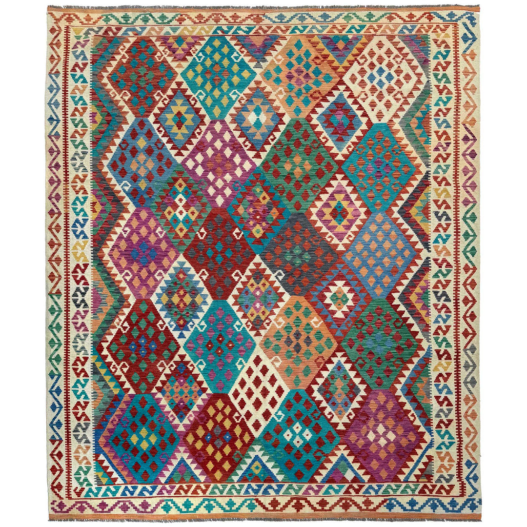Afghan Vegetable Kilim Rug 8' 2" x 10' 1" Flat-Weave