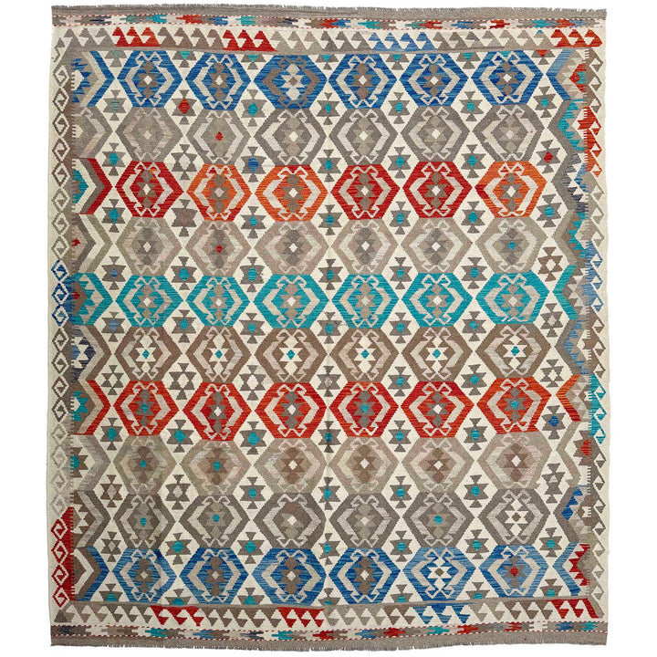 Afghan Vegetable Kilim Rug 8' 2" x 9' 11" Flat-Weave