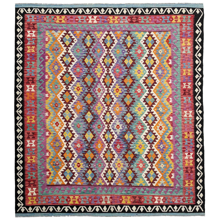 Afghan Vegetable Kilim Rug 8' 4" x 9' 9" Flat-Weave