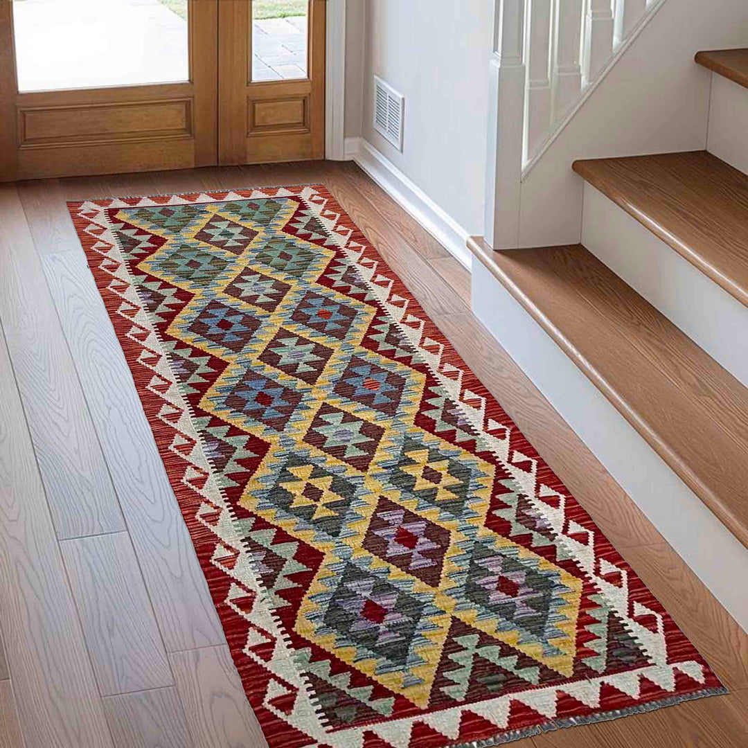 Afghan Vegetable Kilim Rug 2' 9" x 7' 9" Flat-Weave reverse