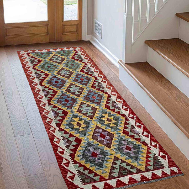 Afghan Vegetable Kilim Rug 2' 9" x 7' 9" Flat-Weave reverse