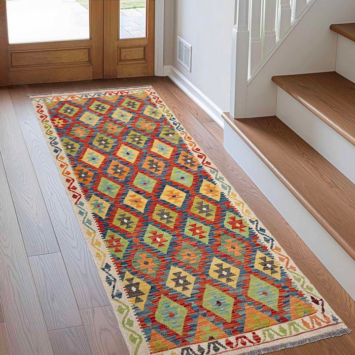 Afghan Vegetable Kilim Rug 3' 0" x 7' 9" Flat-Weave reverse