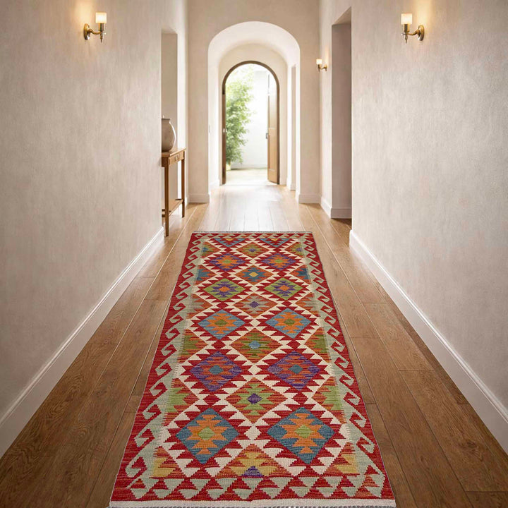 Afghan Vegetable Kilim Rug 2' 11" x 8' 0" Flat-Weave reverse