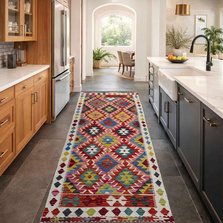 Afghan Vegetable Kilim Rug 2' 7" x 6' 9" Flat-Weave reverse