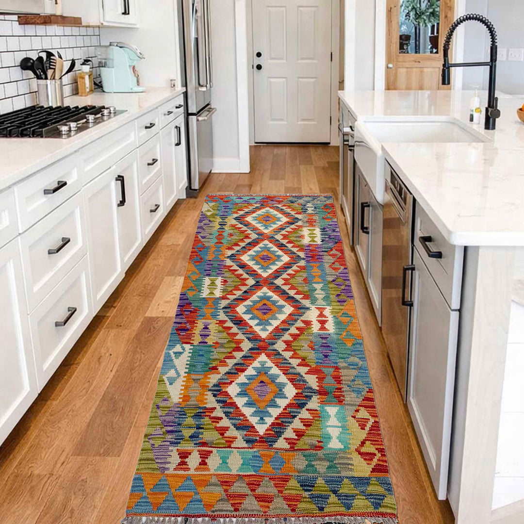 Afghan Vegetable Kilim Rug 2' 8" x 6' 6" Flat-Weave reverse