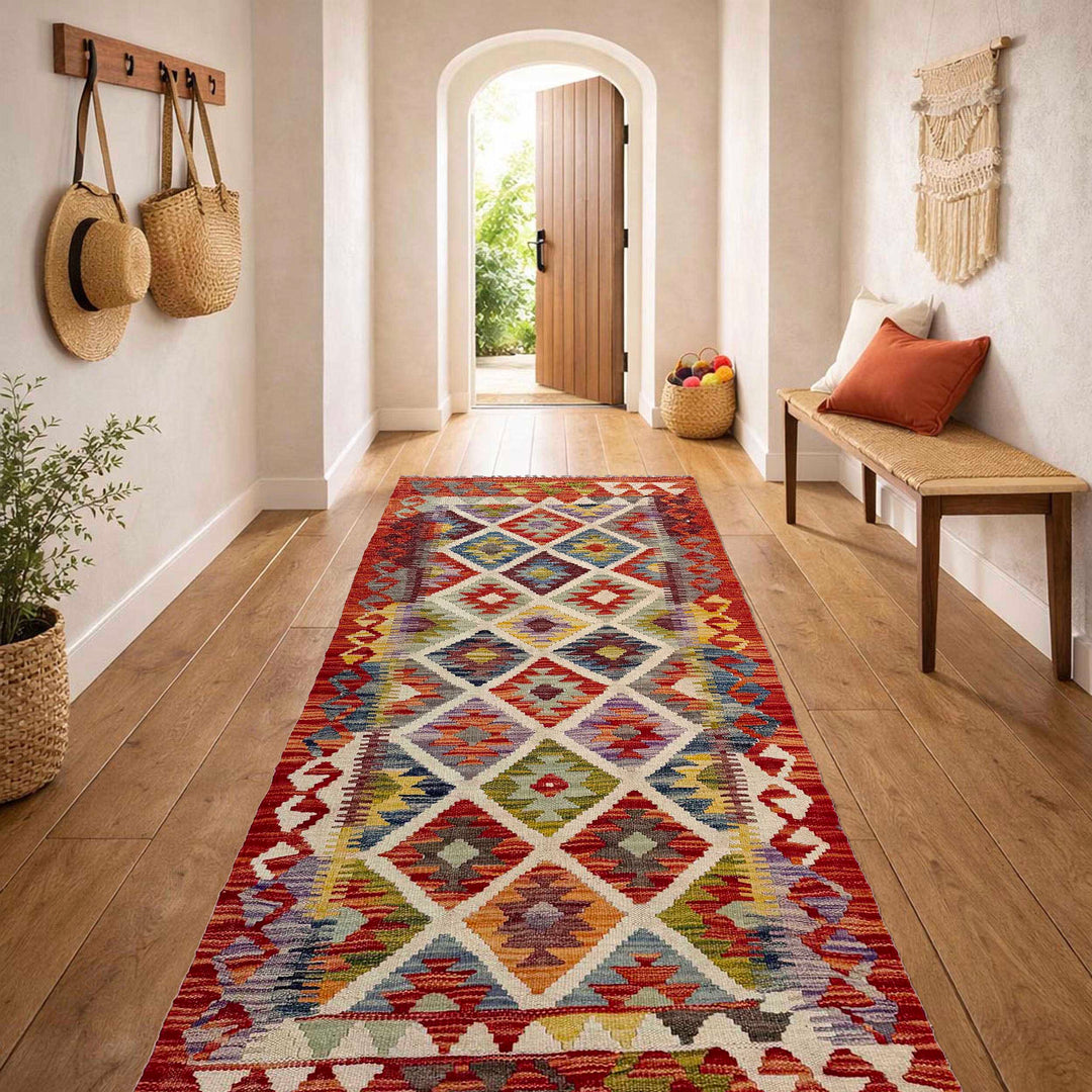 Afghan Vegetable Kilim Rug 2' 5" x 6' 3" Flat-Weave reverse