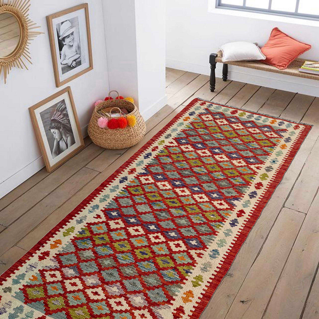 Afghan Vegetable Kilim Rug 2' 7" x 6' 6" Flat-Weave reverse