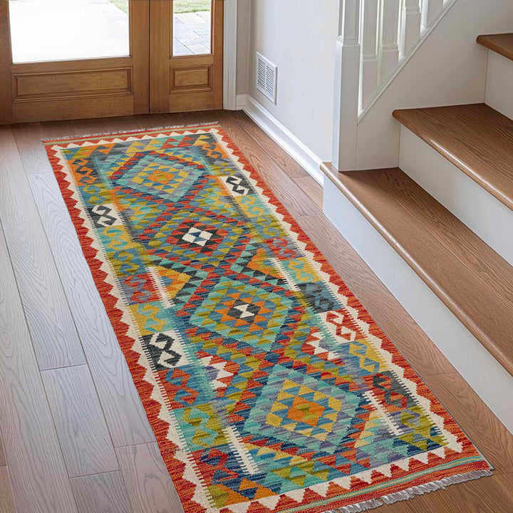 Afghan Vegetable Kilim Rug 2' 9" x 6' 9" Flat-Weave reverse