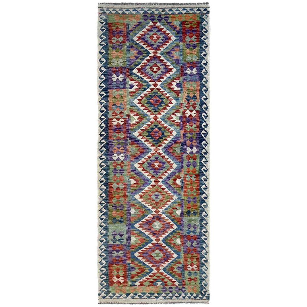 Afghan Vegetable Kilim Rug 3' 1" x 10' 0" Flat-Weave