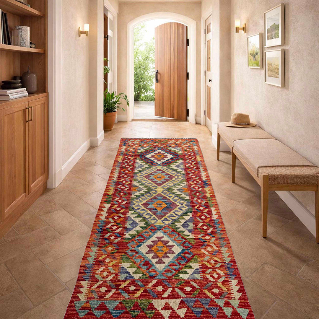 Afghan Vegetable Kilim Rug 2' 5" x 6' 5" Flat-Weave reverse