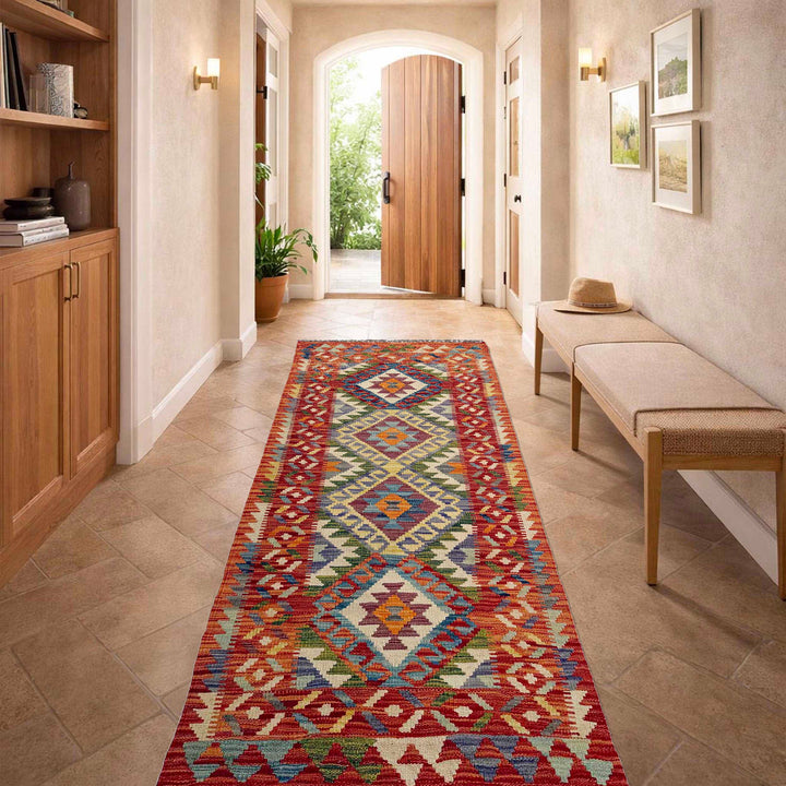 Afghan Vegetable Kilim Rug 2' 5" x 6' 5" Flat-Weave reverse