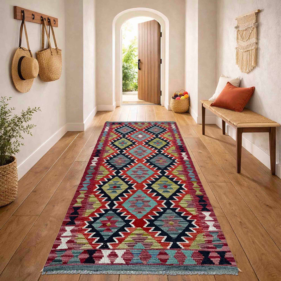 Afghan Vegetable Kilim Rug 2' 9" x 6' 7" Flat-Weave reverse