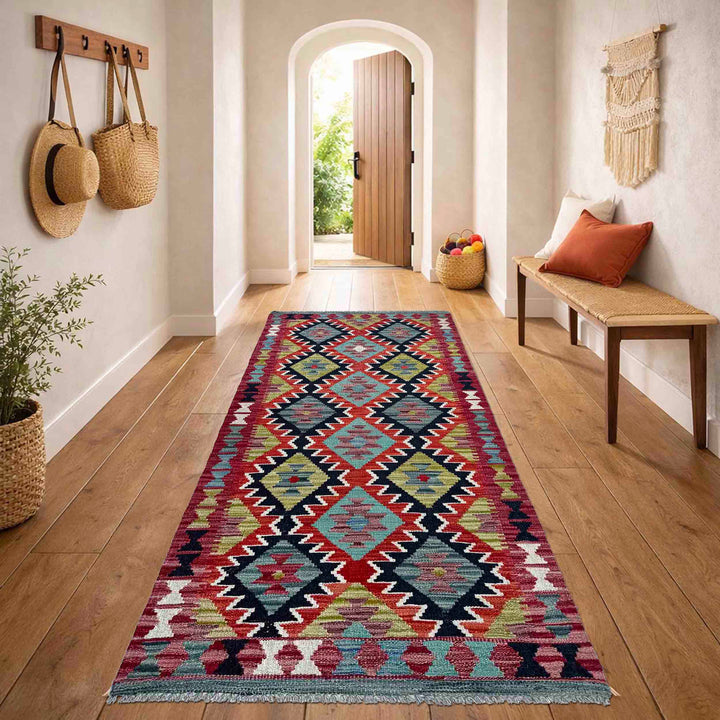 Afghan Vegetable Kilim Rug 2' 9" x 6' 7" Flat-Weave reverse
