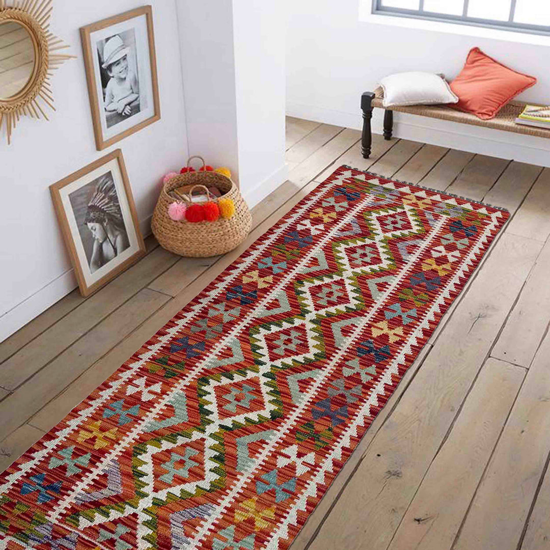 Afghan Vegetable Kilim Rug 2' 4" x 6' 11" Flat-Weave reverse