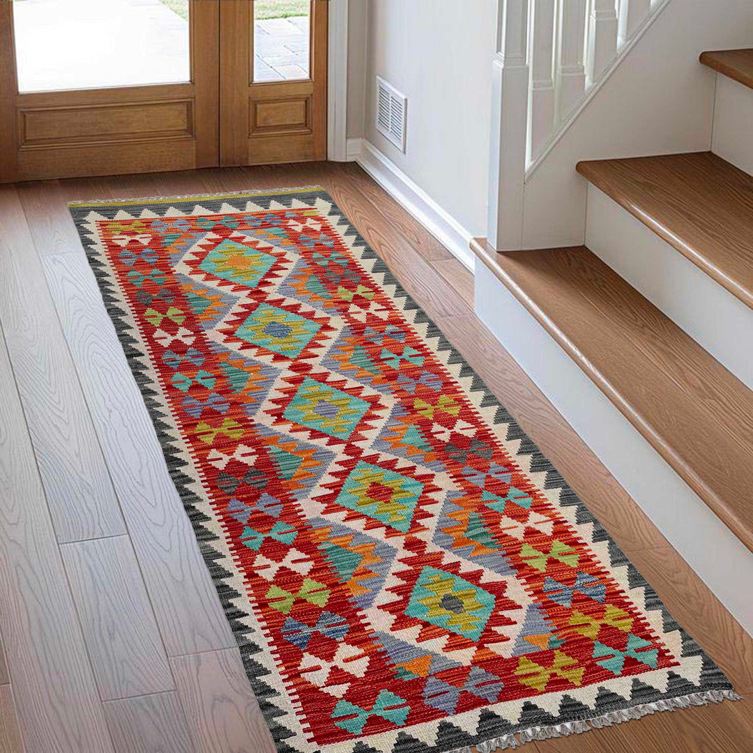 Afghan Vegetable Kilim Rug 2' 6" x 6' 8" Flat-Weave reverse