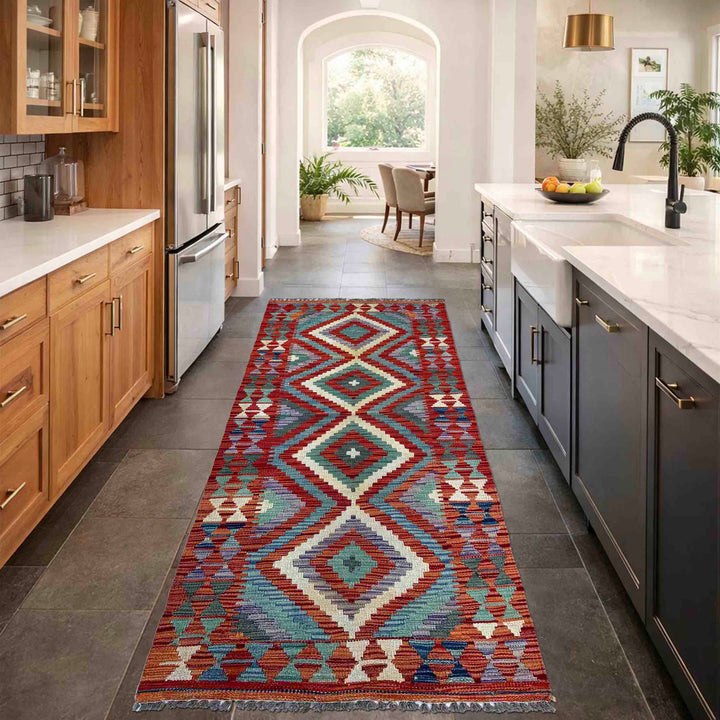 Afghan Vegetable Kilim Rug 2' 7" x 6' 4" Flat-Weave | No. AL44200